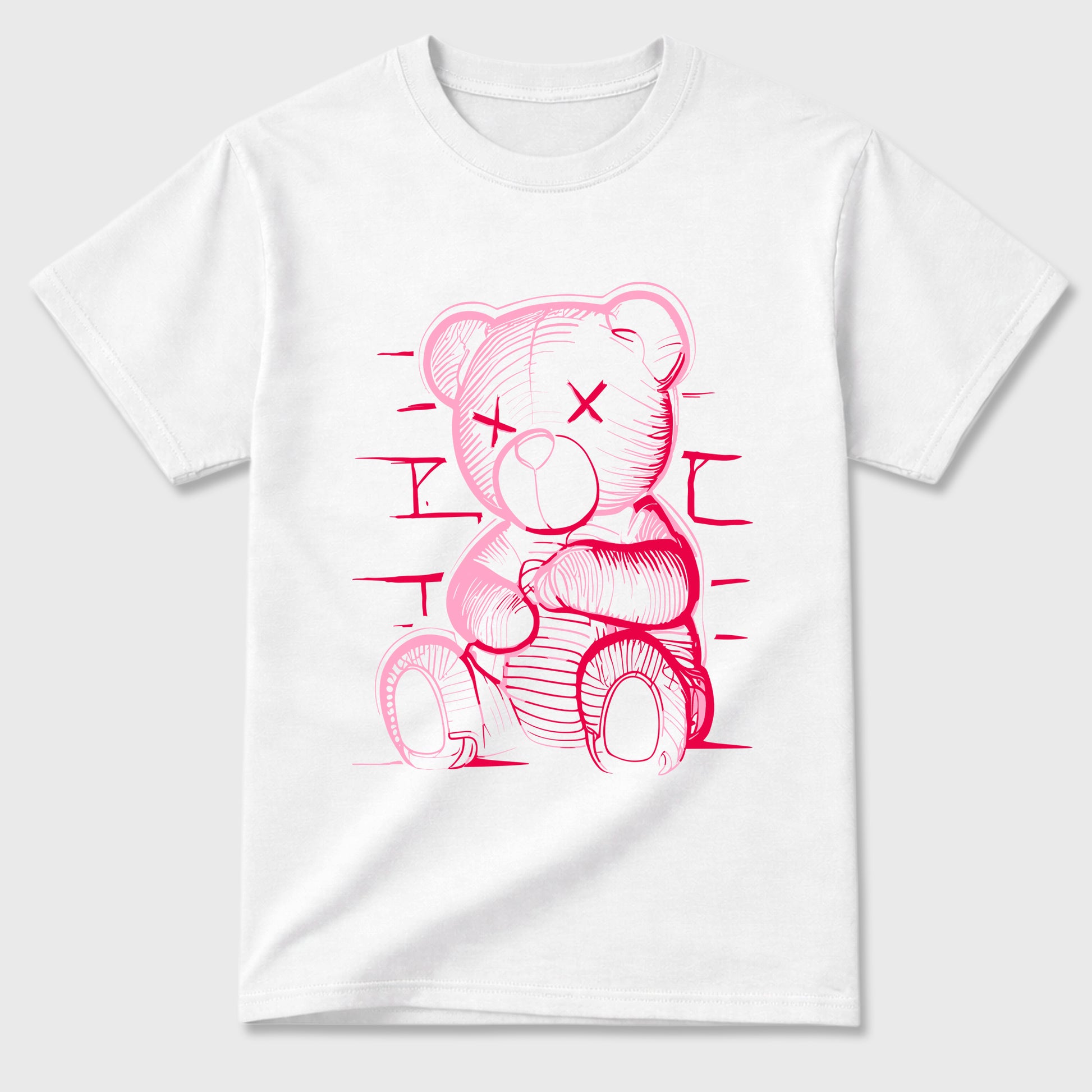 Neon Bear Graphic T-Shirt sneaker match tee designed for the Jordan 1 Low x Travis Scott Tropical Pink, featuring coordinated color options for a perfect streetwear match. White 2 shirt.