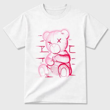 Neon Bear Graphic T-Shirt sneaker match tee designed for the Jordan 1 Low x Travis Scott Tropical Pink, featuring coordinated color options for a perfect streetwear match. White 2 shirt.