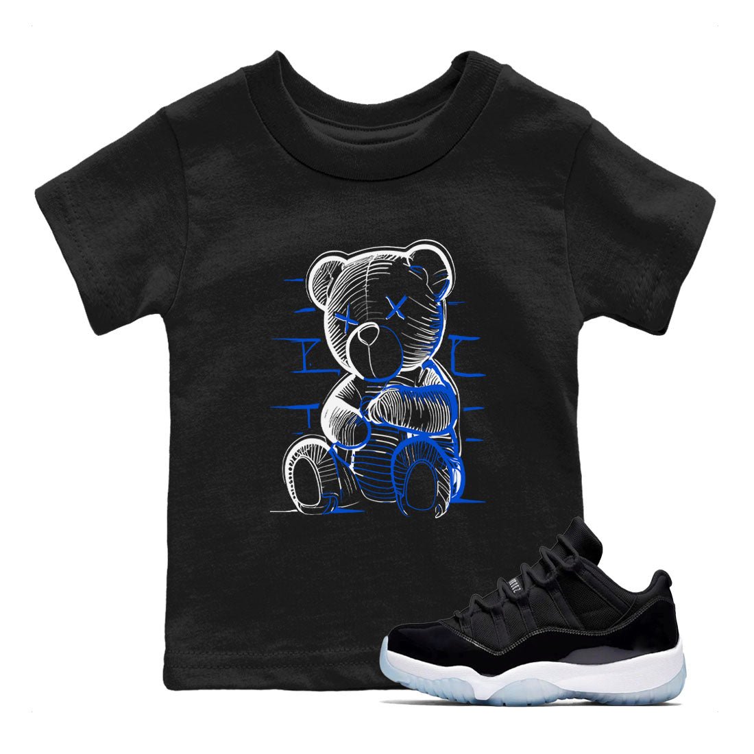 11s Black and Varsity Royal shirt to match jordans Neon Bear sneaker tees AJ11 Black and Varsity Royal SNRT sneaker release tees baby toddler Black 1 cotton Shirt