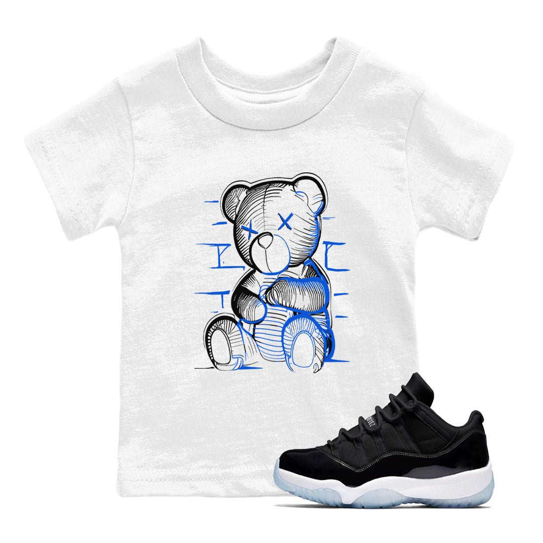 11s Black and Varsity Royal shirt to match jordans Neon Bear sneaker tees AJ11 Black and Varsity Royal SNRT sneaker release tees baby toddler White 1 cotton Shirt