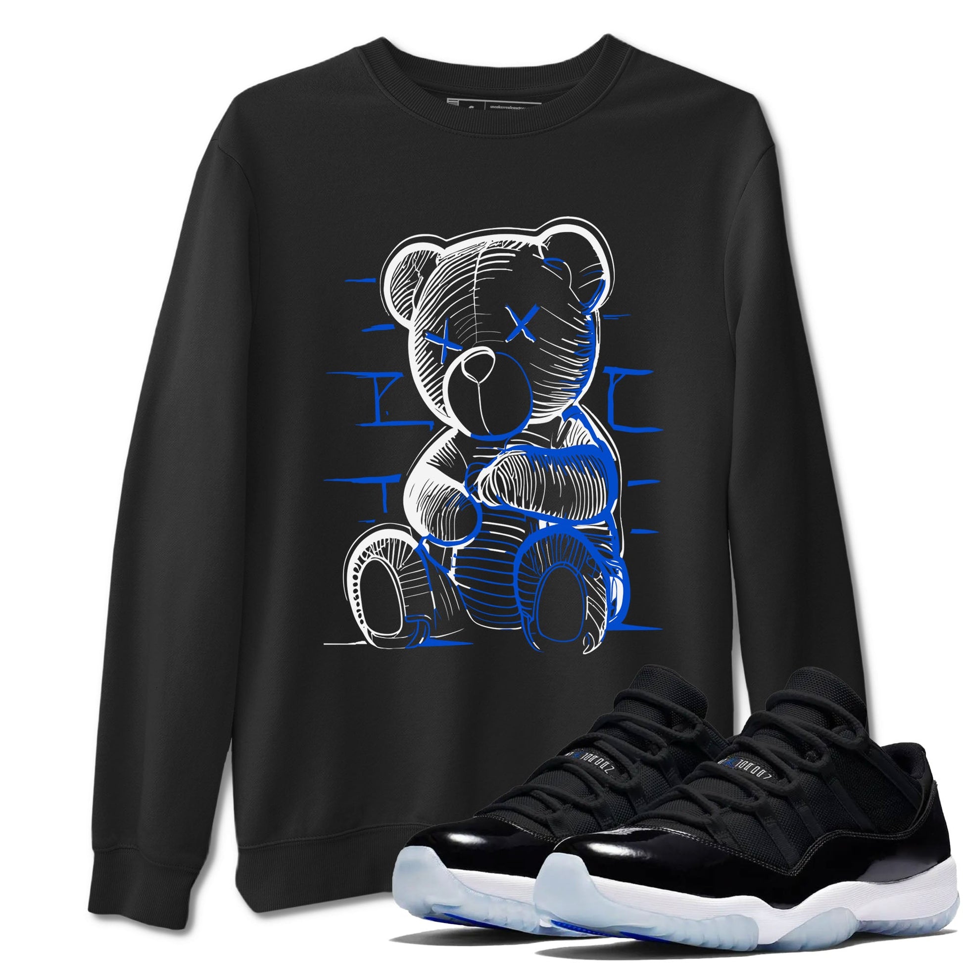 11s Black and Varsity Royal shirt to match jordans Neon Bear sneaker tees AJ11 Black and Varsity Royal SNRT sneaker Release Tees unisex cotton Black 1 crew neck shirt