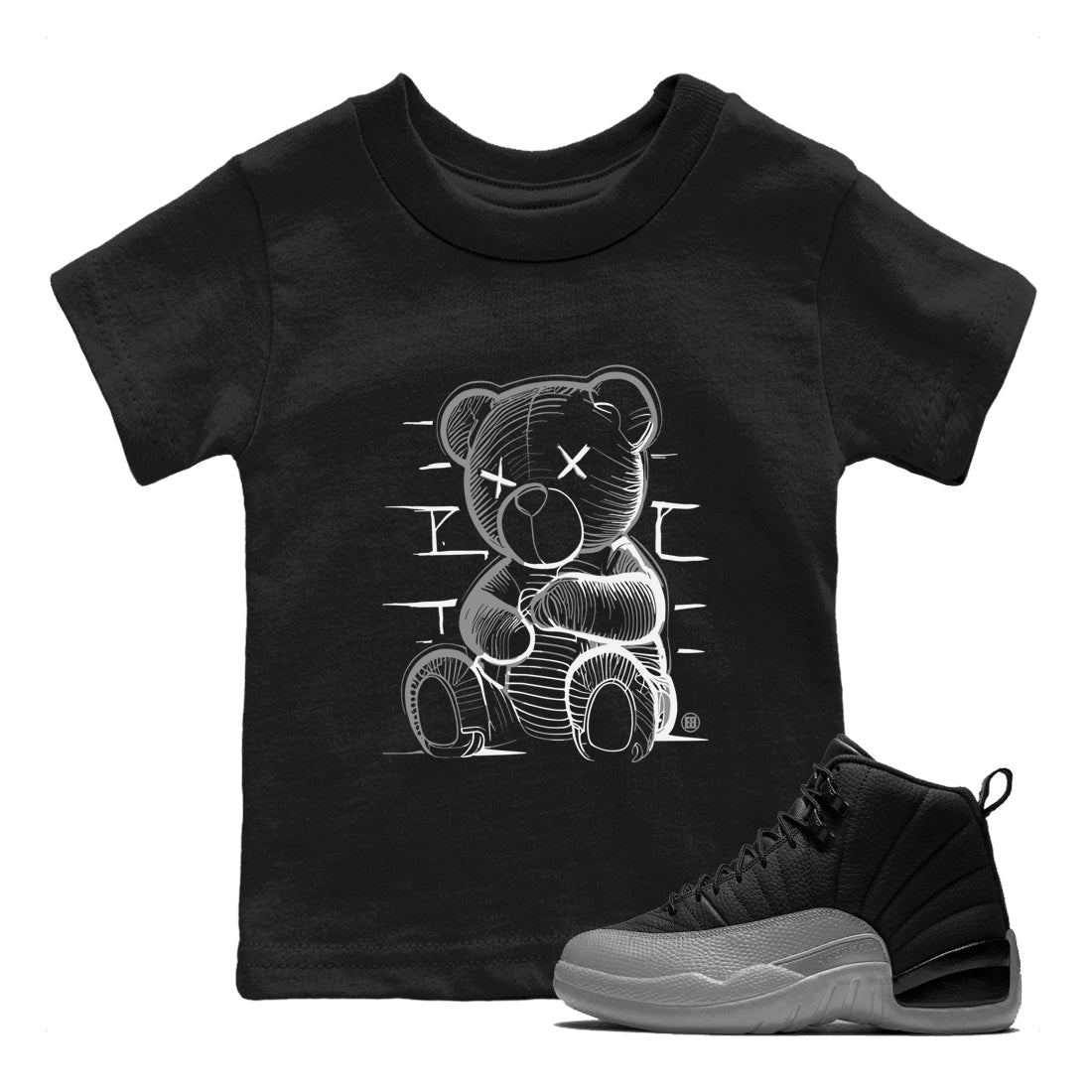 12s Black Wolf Grey shirts to match jordans Neon Bear sneaker match tees Air Jordan 12 Barons SNRT Sneaker Release Tees Youth Baby Black 1 crew neck shirts