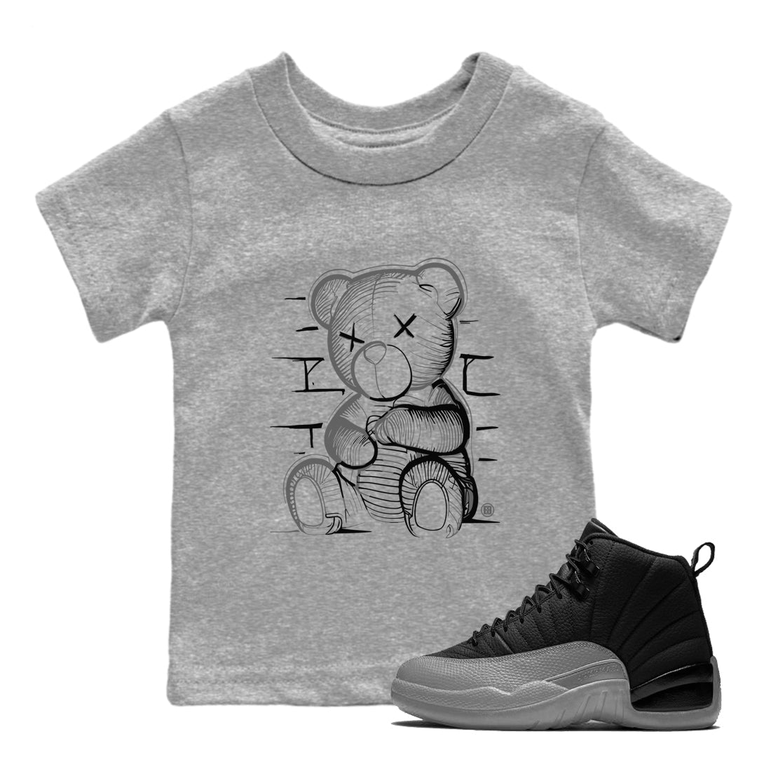 12s Black Wolf Grey shirts to match jordans Neon Bear sneaker match tees Air Jordan 12 Barons SNRT Sneaker Release Tees Youth Baby Heather Grey 1 crew neck shirts