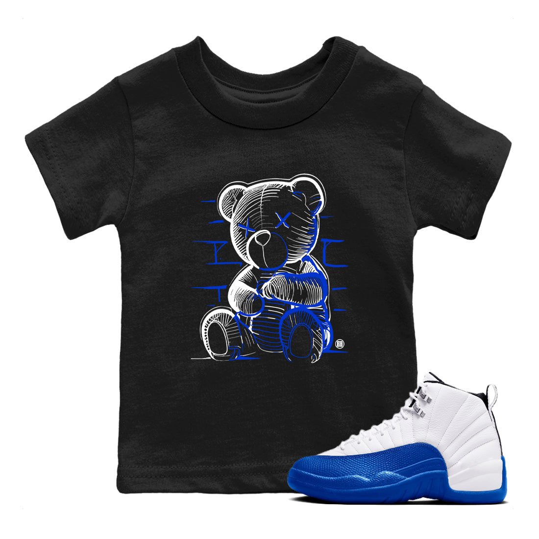 12s Blueberry shirts to match jordans Neon Bear sneaker match tees Air Jordan 12 Blueberry SNRT Sneaker Tees streetwear brand Baby and Youth Black 1 cotton tee