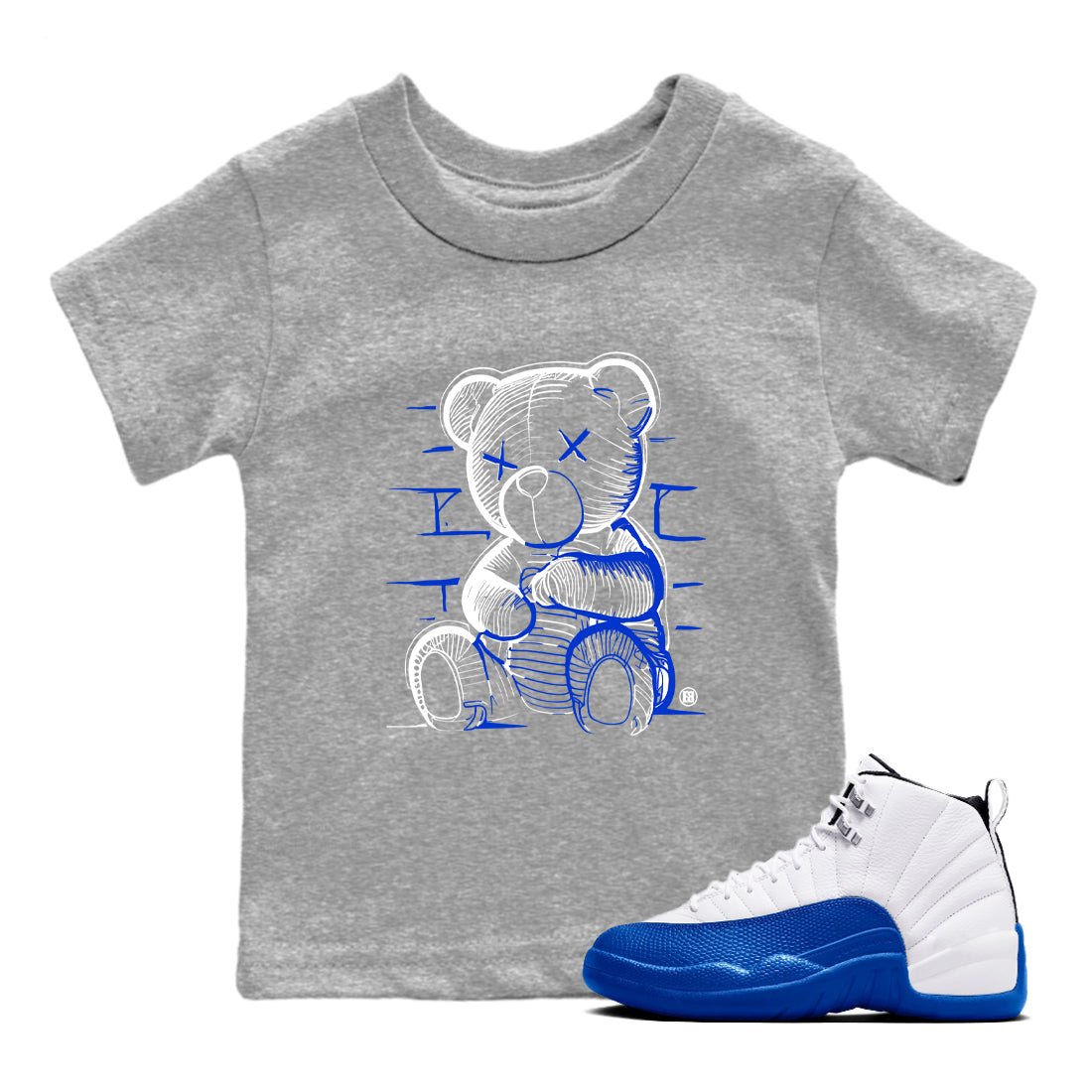 12s Blueberry shirts to match jordans Neon Bear sneaker match tees Air Jordan 12 Blueberry SNRT Sneaker Tees streetwear brand Baby and Youth Heather Grey 1 cotton tee
