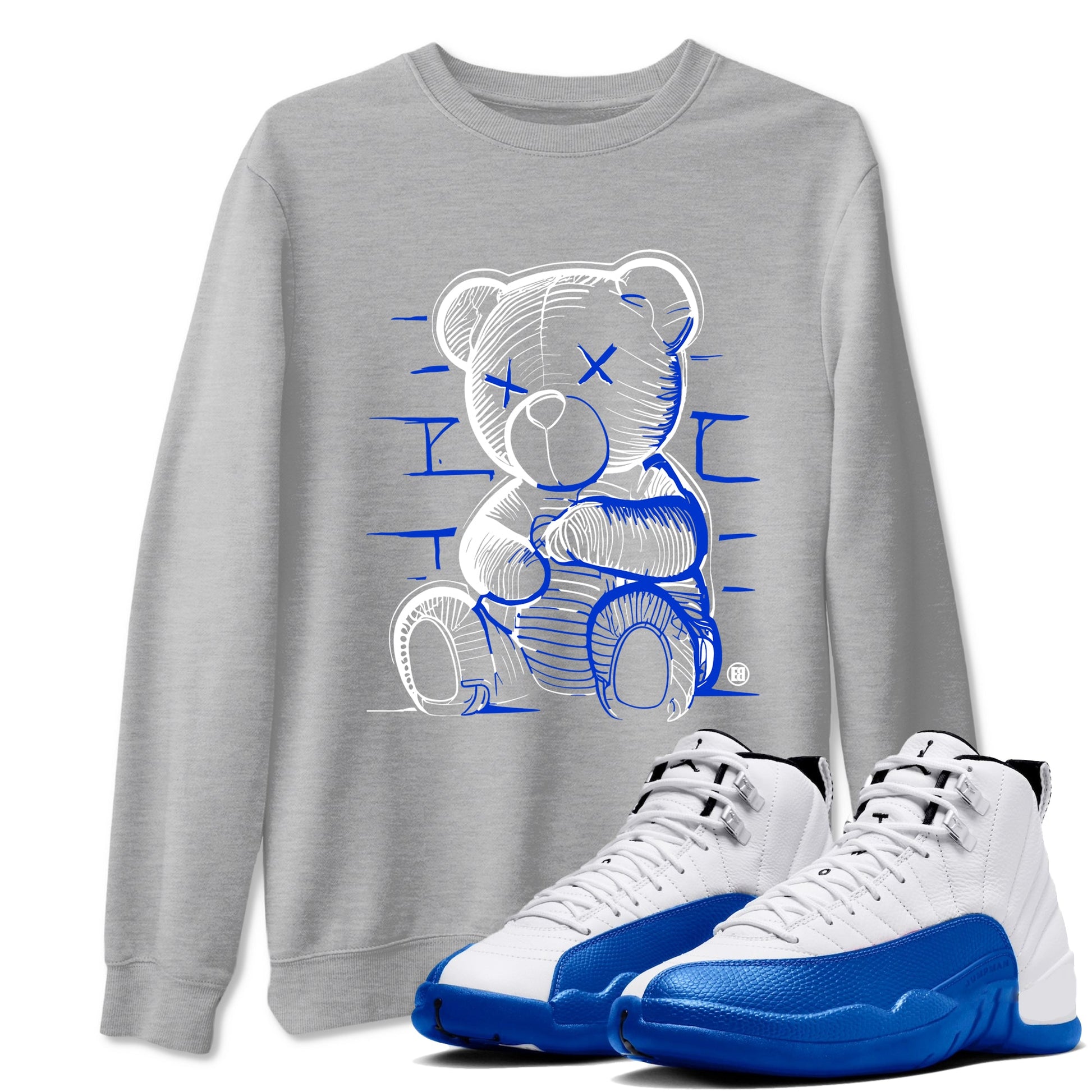 12s Blueberry shirts to match jordans Neon Bear sneaker match tees Air Jordan 12 Blueberry SNRT Sneaker Tees streetwear brand Heather Grey 1 unisex cotton tee