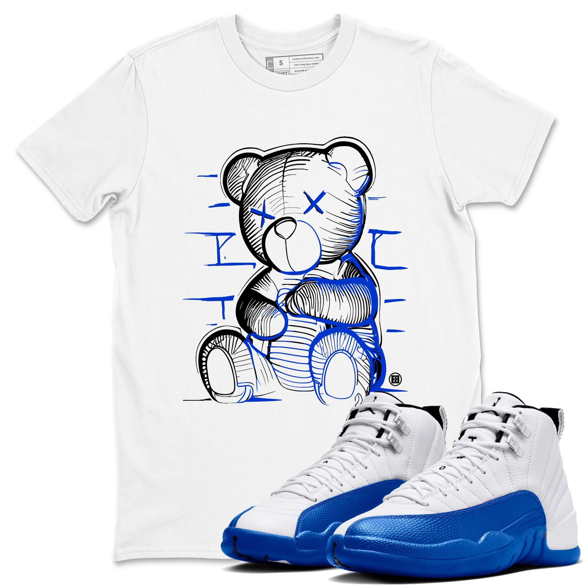 12s Blueberry shirts to match jordans Neon Bear sneaker match tees Air Jordan 12 Blueberry SNRT Sneaker Tees streetwear brand White 1 unisex cotton tee