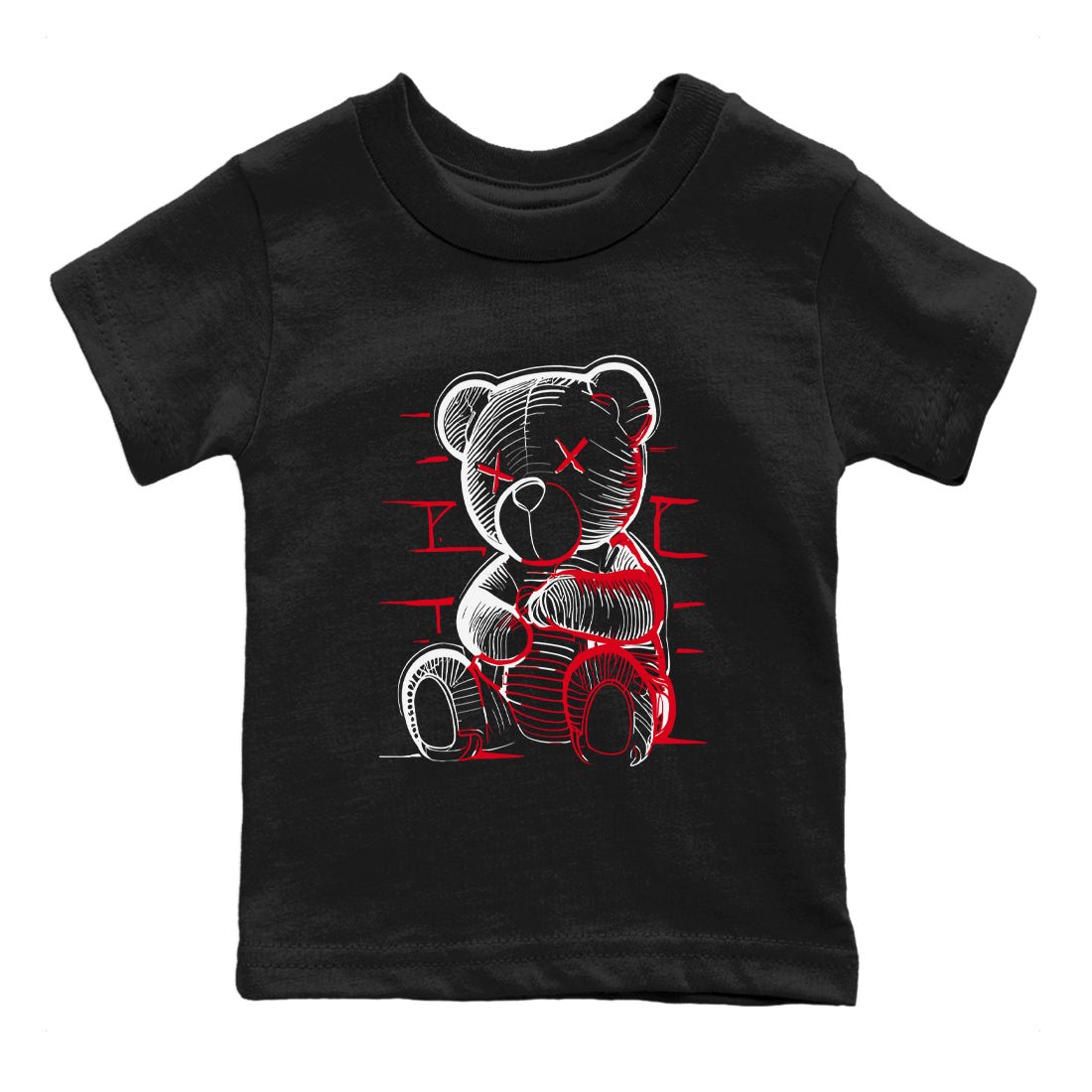 12s Flu Game shirts to match jordans Neon Bear best t shirts to wear with jordans Air Jordan 12 Retro Flu Black and Varsity Red match shoes to clothes SNRT Sneaker Tees Youth Baby Black 2 tee