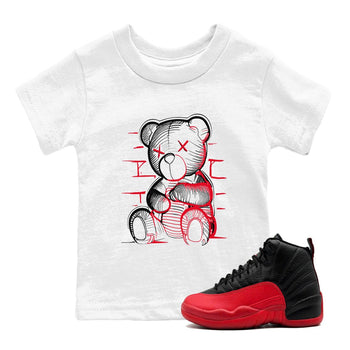12s Flu Game shirts to match jordans Neon Bear best t shirts to wear with jordans Air Jordan 12 Retro Flu Black and Varsity Red match shoes to clothes SNRT Sneaker Tees Youth Baby White 1 tee