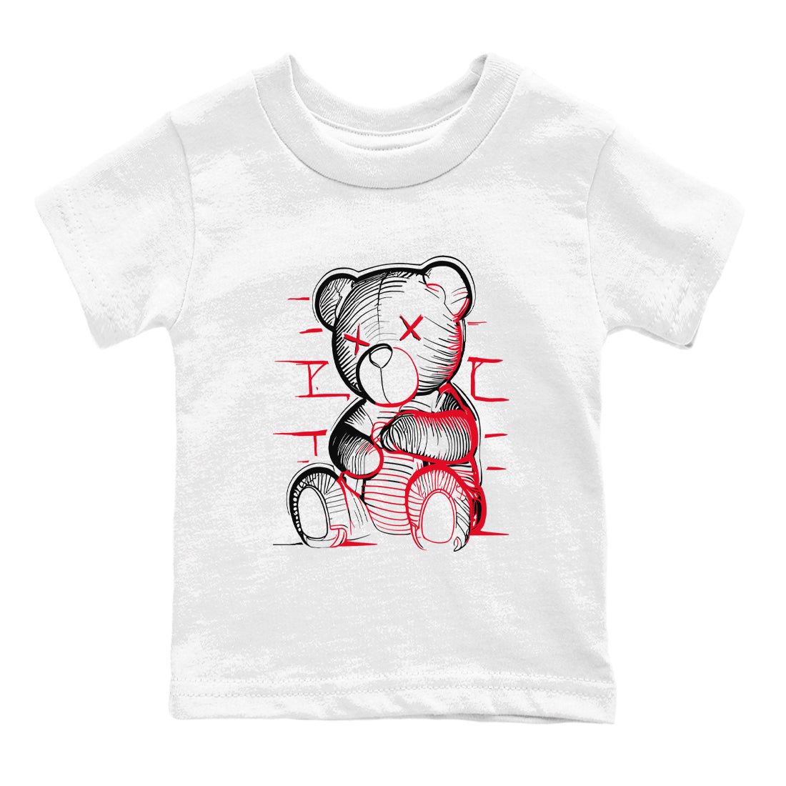12s Flu Game shirts to match jordans Neon Bear best t shirts to wear with jordans Air Jordan 12 Retro Flu Black and Varsity Red match shoes to clothes SNRT Sneaker Tees Youth Baby White 2 tee