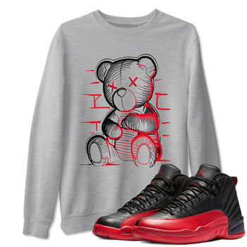 12s Flu Game shirts to match jordans Neon Bear best t shirts to wear with jordans Air Jordan 12 Retro Flu Black and Varsity Red match shoes to clothes SNRT Sneaker Tees unisex cotton Heather Grey 1 shirts