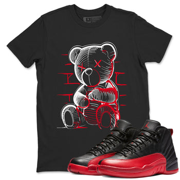 12s Flu Game shirts to match jordans Neon Bear best t shirts to wear with jordans Air Jordan 12 Retro Flu Black and Varsity Red match shoes to clothes SNRT Sneaker Tees unisex cotton Black 1 shirts