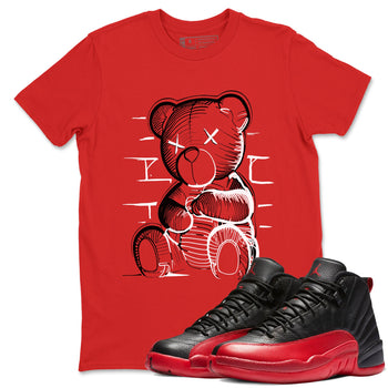12s Flu Game shirts to match jordans Neon Bear best t shirts to wear with jordans Air Jordan 12 Retro Flu Black and Varsity Red match shoes to clothes SNRT Sneaker Tees unisex cotton Red 1 shirts