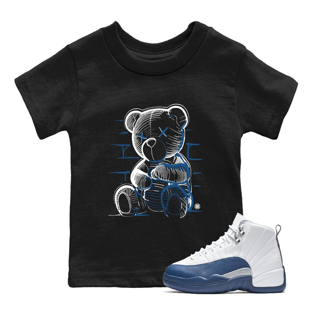 Sneaker match tees – Sneaker Tees To Match Air Jordan 12 French Blue Shoes – Neon Bear Kids T-Shirt Black 1