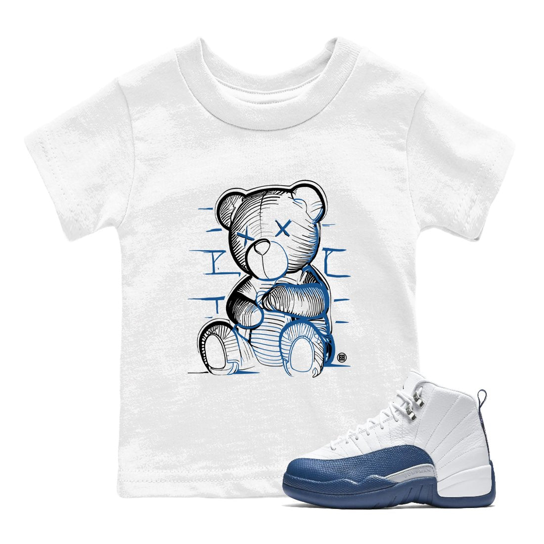 Sneaker match tees – Sneaker Tees To Match Air Jordan 12 French Blue Shoes – Neon Bear Kids T-Shirt White 1