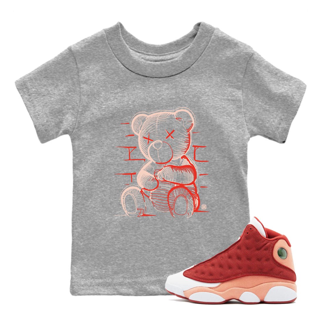 13s Dune Red shirts to match jordans Neon Bear sneaker match tees Air Jordan 13 Dune Red SNRT Sneaker Tees streetwear brand Baby and Youth Heather Grey 1 cotton tee