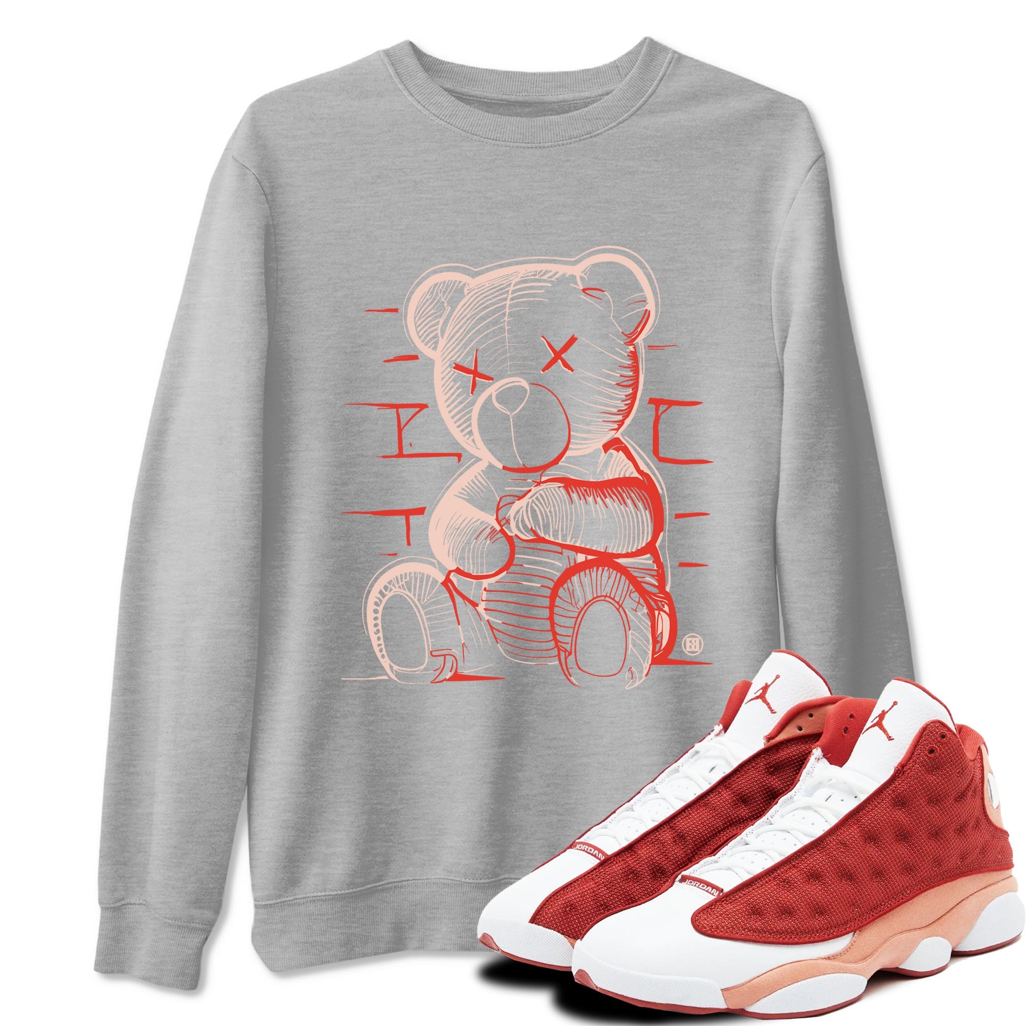 13s Dune Red shirts to match jordans Neon Bear sneaker match tees Air Jordan 13 Dune Red SNRT Sneaker Tees streetwear brand Heather Grey 1 unisex cotton tee