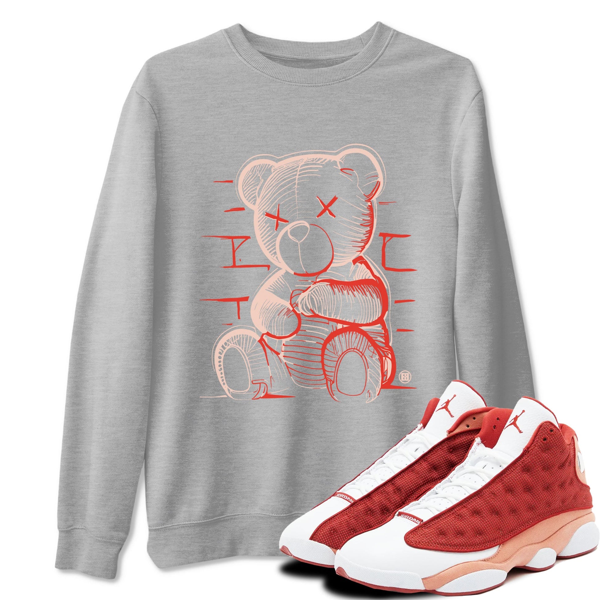 13s Dune Red shirts to match jordans Neon Bear sneaker match tees Air Jordan 13 Dune Red SNRT Sneaker Tees streetwear brand Heather Grey 1 unisex cotton tee