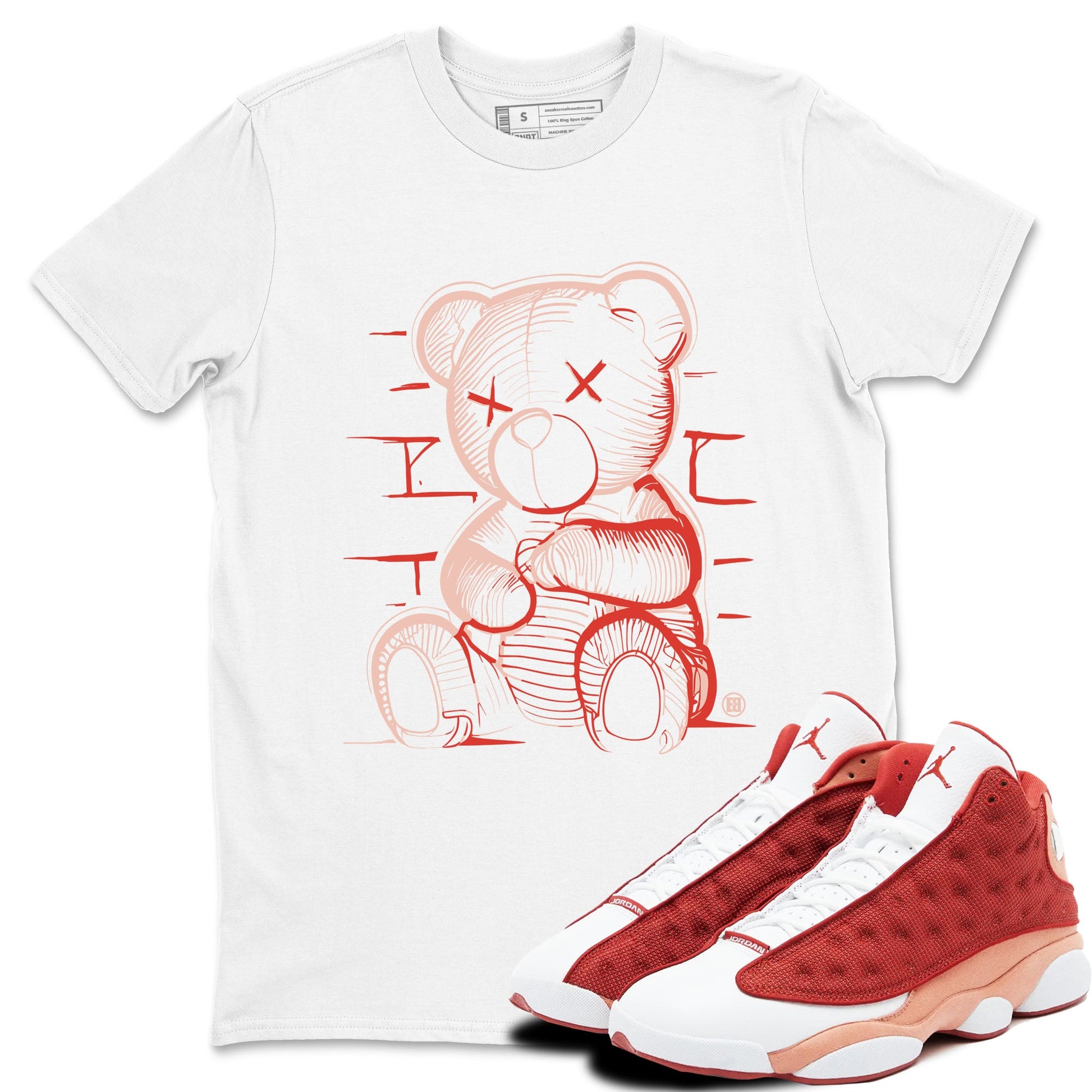 13s Dune Red shirts to match jordans Neon Bear sneaker match tees Air Jordan 13 Dune Red SNRT Sneaker Tees streetwear brand White 1 unisex cotton tee