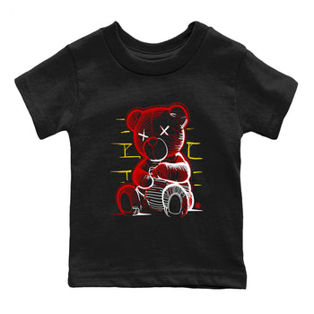 Neon Bear baby and kids t-shirt crafted for little sneakerheads to shine with the Air Jordan 14 Challenge Red sneakers, displayed in Black 2.