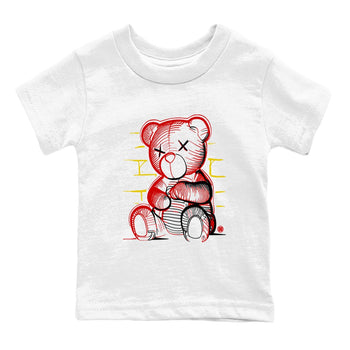 Neon Bear baby and kids t-shirt crafted for little sneakerheads to shine with the Air Jordan 14 Challenge Red sneakers, displayed in White 2.