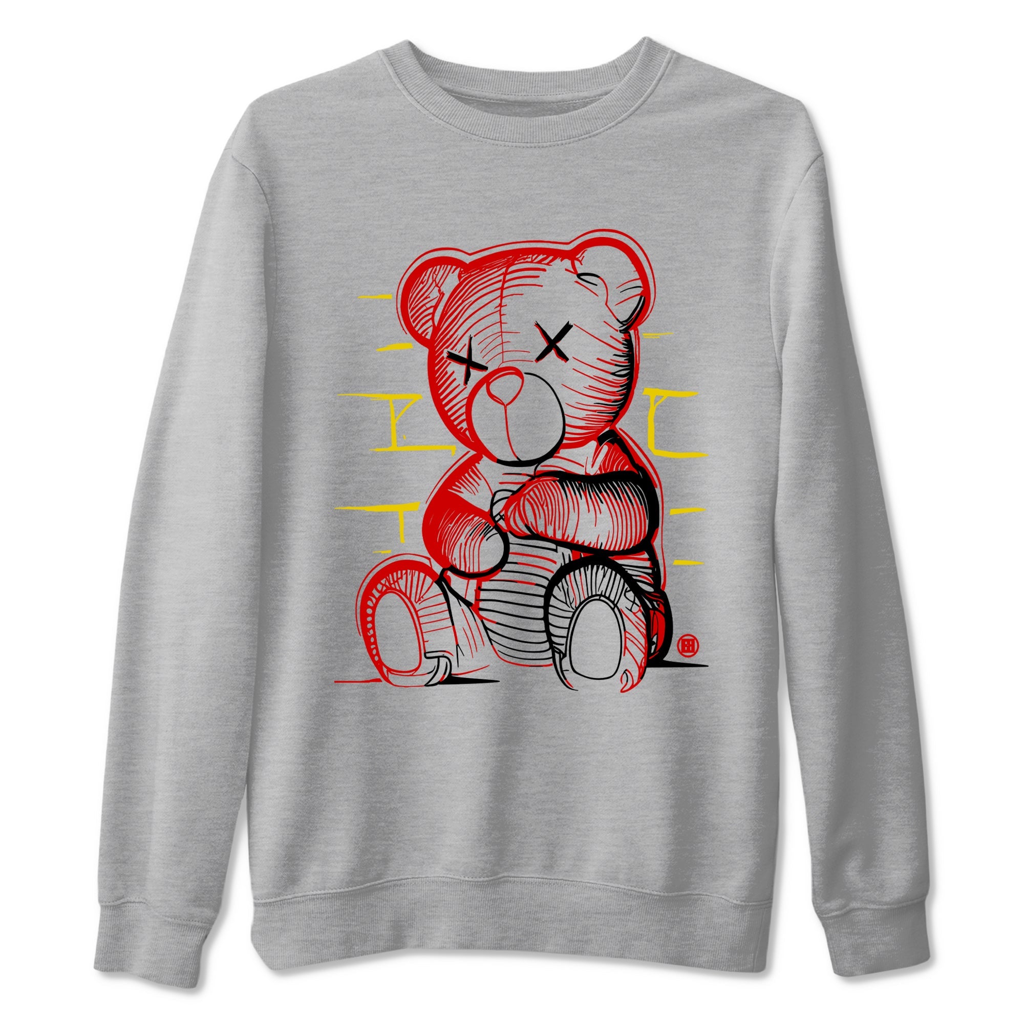 Neon Bear sneaker match t-shirt styled to complete your fit with the Air Jordan 14 Challenge Red sneakers, graphic shirts in Heather Grey 2.