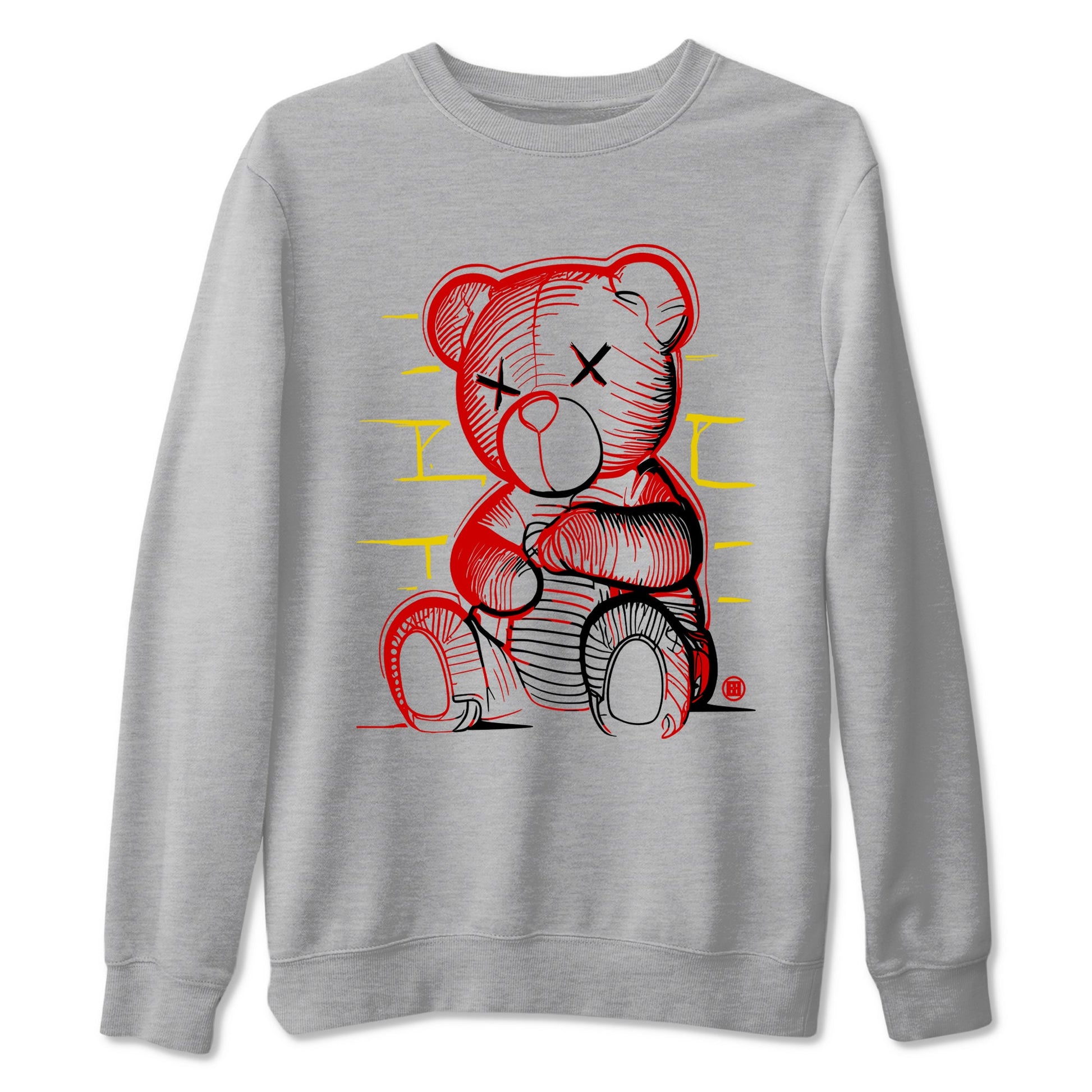 Neon Bear sneaker match t-shirt styled to complete your fit with the Air Jordan 14 Challenge Red sneakers, graphic shirts in Heather Grey 2.