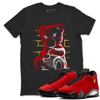Neon Bear sneaker match t-shirt styled to complete your fit with the Air Jordan 14 Challenge Red sneakers, graphic shirts in Black 1.