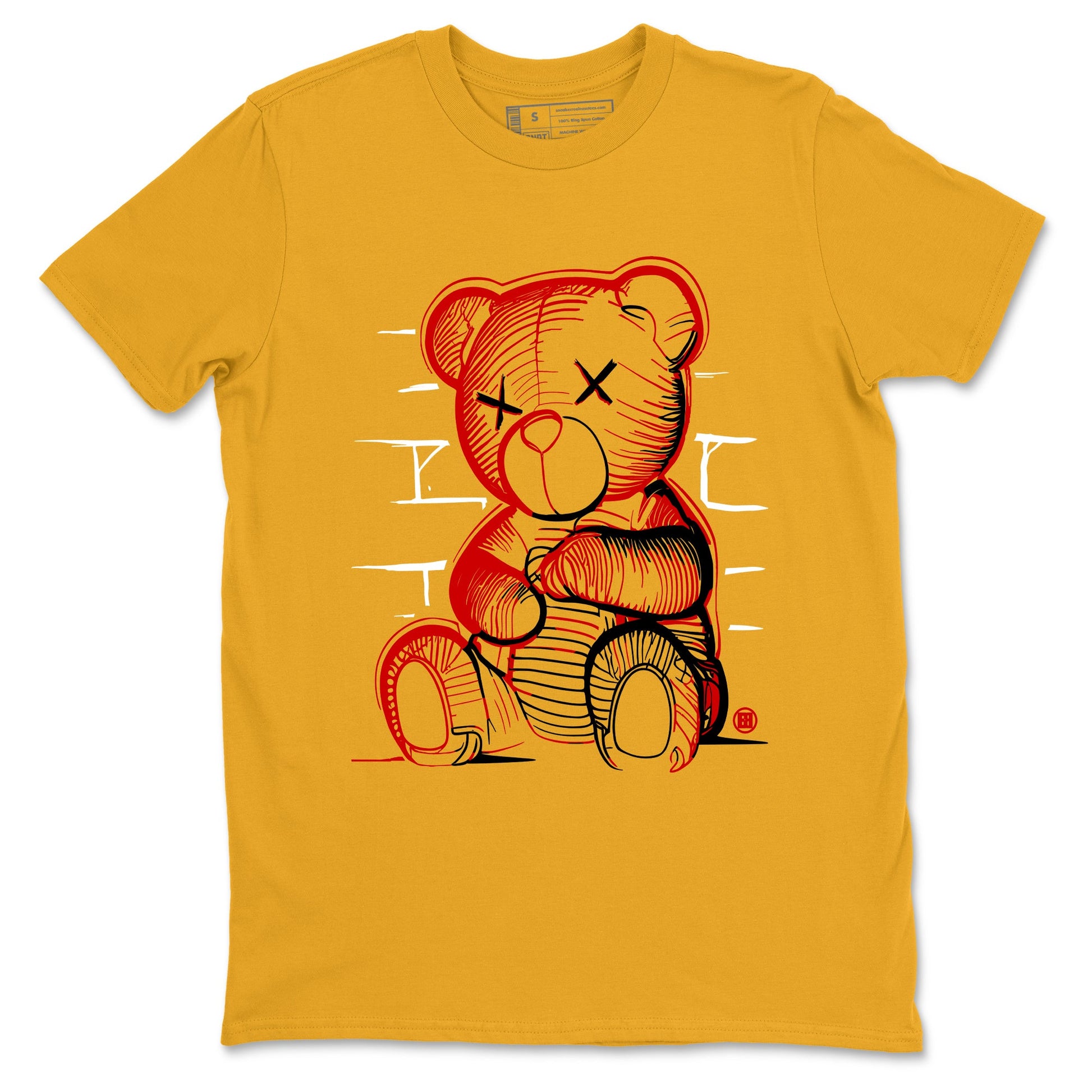 Neon Bear sneaker match t-shirt styled to complete your fit with the Air Jordan 14 Challenge Red sneakers, graphic shirts in Gold 2.