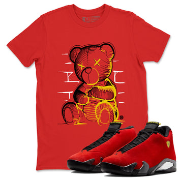 Neon Bear sneaker match t-shirt styled to complete your fit with the Air Jordan 14 Challenge Red sneakers, graphic shirts in Red 1.