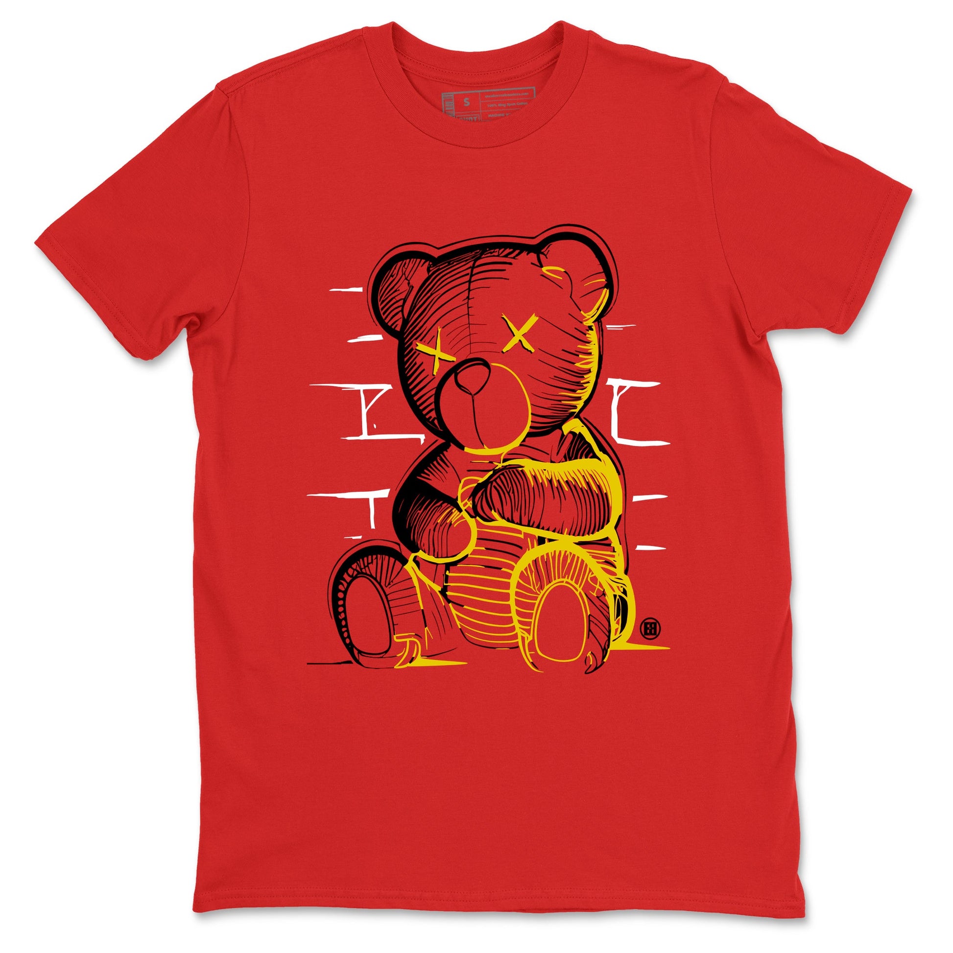 Neon Bear sneaker match t-shirt styled to complete your fit with the Air Jordan 14 Challenge Red sneakers, graphic shirts in Red 2.
