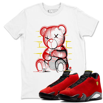 Neon Bear sneaker match t-shirt styled to complete your fit with the Air Jordan 14 Challenge Red sneakers, graphic shirts in White 1.