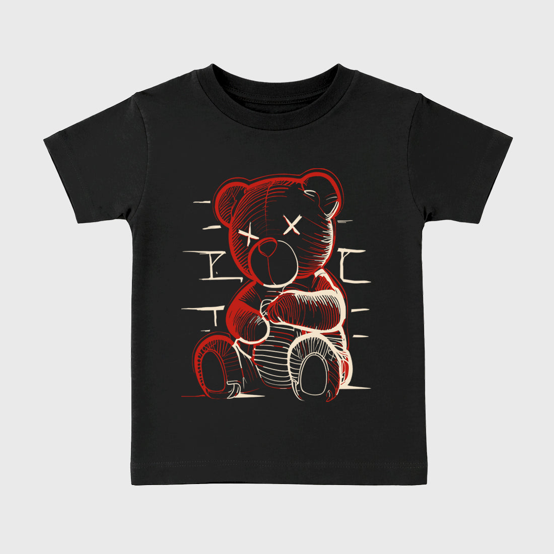 Neon Bear affordable baby and kids t-shirt designed to match the Air Jordan 4 Brick After Brick, featuring coordinated Black 2 options for the perfect little sneakerhead streetwear look.