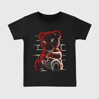 Neon Bear affordable baby and kids t-shirt designed to match the Air Jordan 4 Brick After Brick, featuring coordinated Black 2 options for the perfect little sneakerhead streetwear look.
