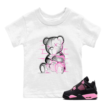 Sneaker match tees – Sneaker Tees To Match Air Jordan 4 Pink Thunder Shoes – Neon Bear Kids T-Shirt White 1