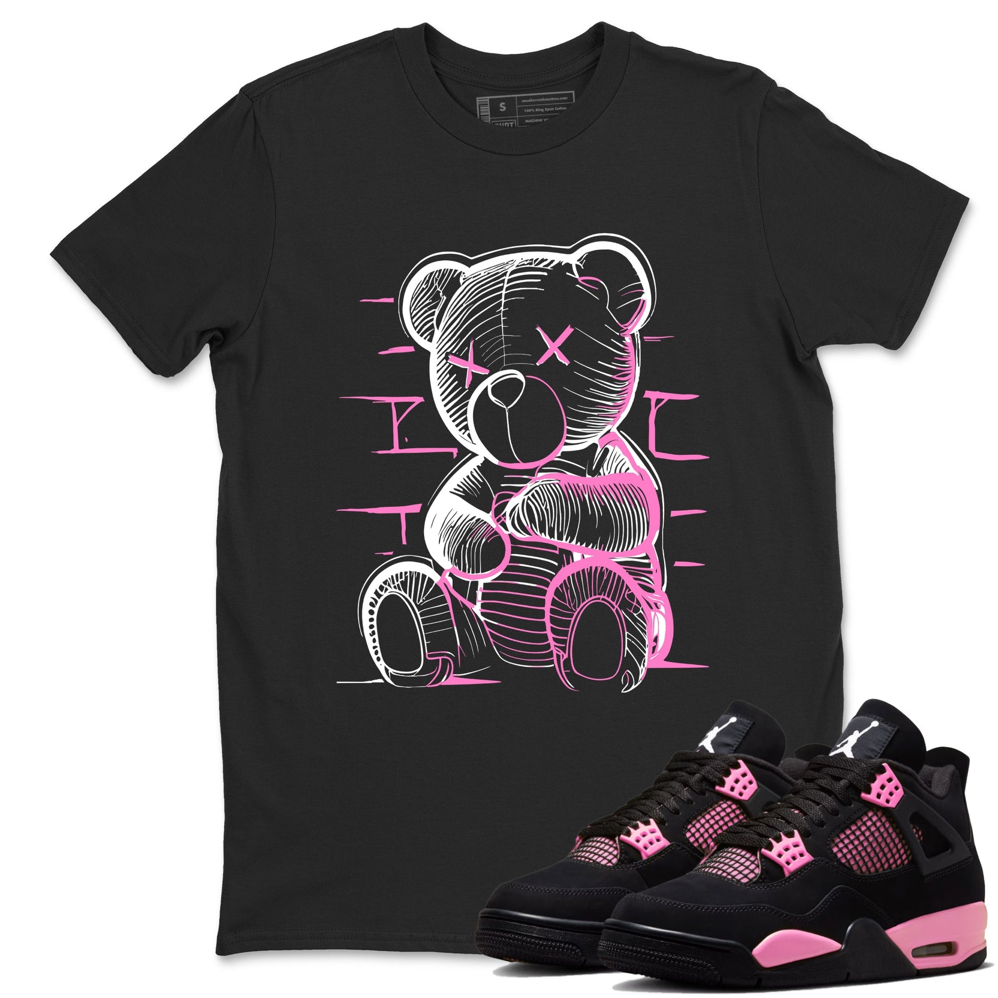 Sneaker match tees – Sneaker Tees To Match Air Jordan 4 Pink Thunder Shoes – Neon Bear Tee Black 1