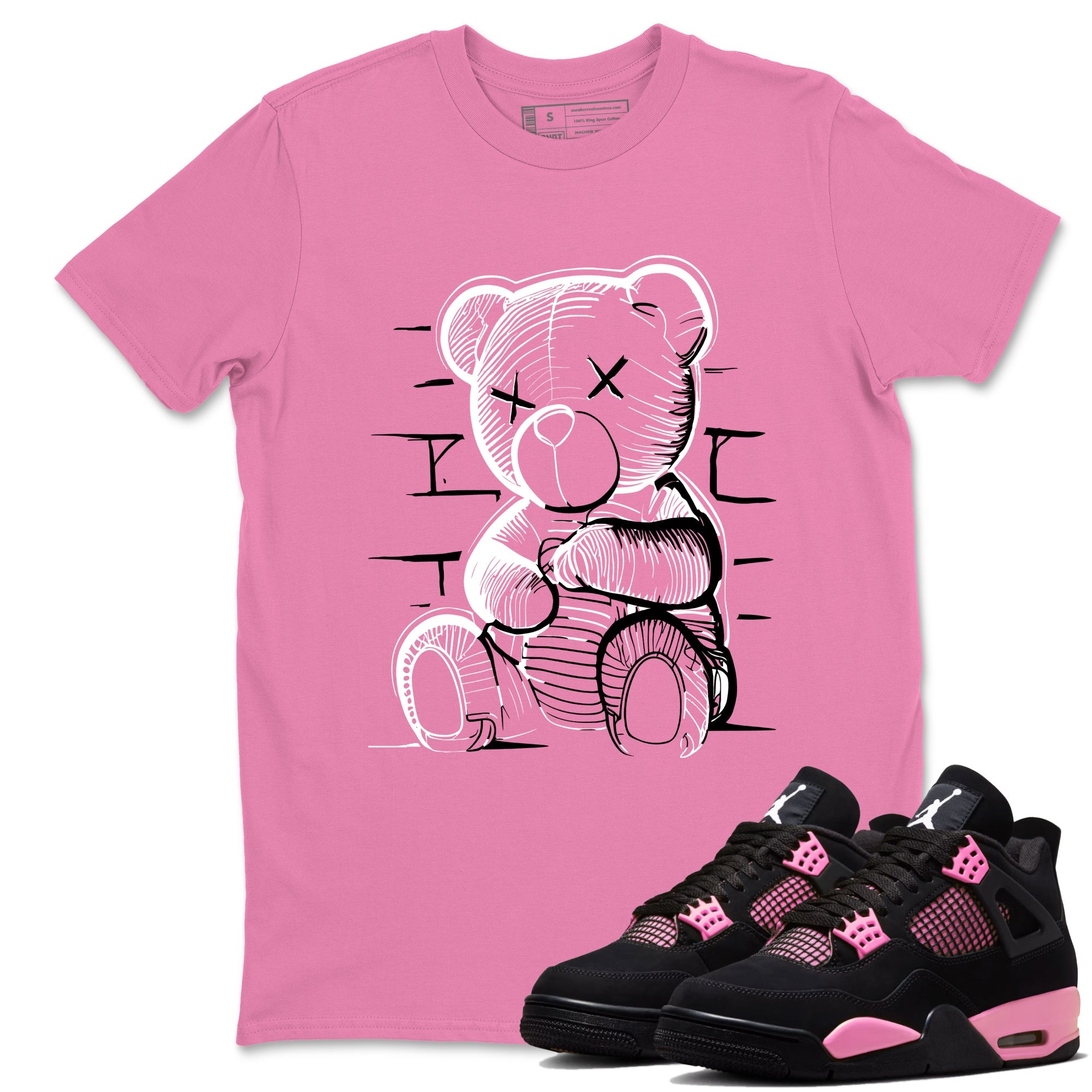 Sneaker match tees – Sneaker Tees To Match Air Jordan 4 Pink Thunder Shoes – Neon Bear Tee Bubble Gum 1