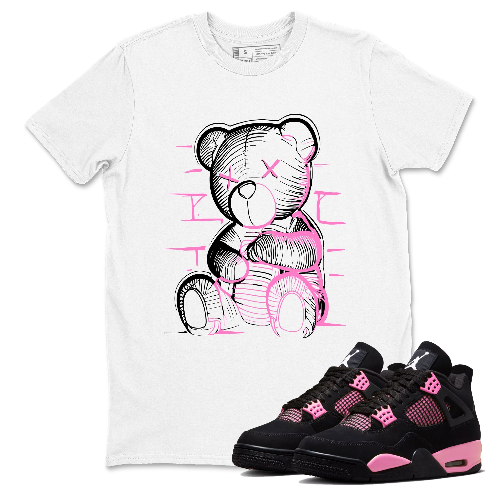 Sneaker match tees – Sneaker Tees To Match Air Jordan 4 Pink Thunder Shoes – Neon Bear Tee White 1