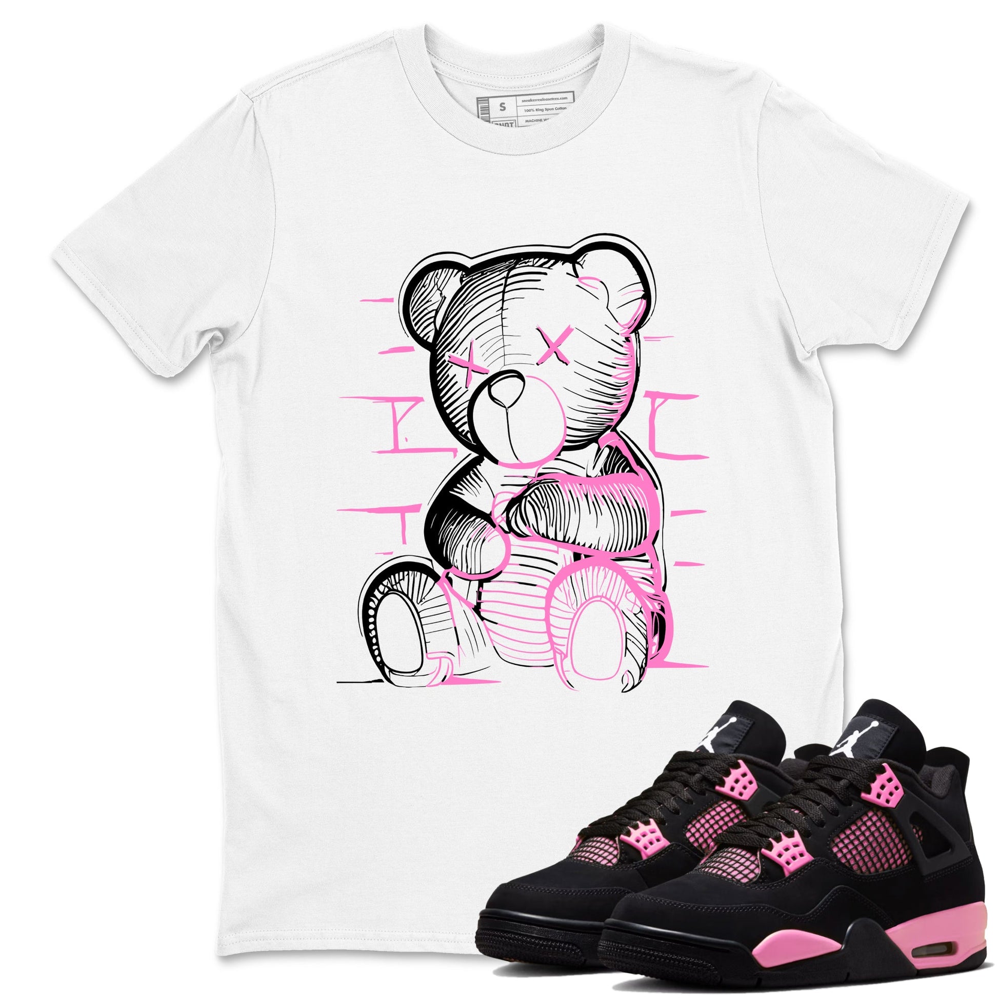Sneaker match tees – Sneaker Tees To Match Air Jordan 4 Pink Thunder Shoes – Neon Bear Tee White 1