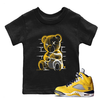 Neon Bear baby and kids t-shirt crafted for little sneakerheads to shine with the 5s Tokyo sneakers, displayed in Black 1.