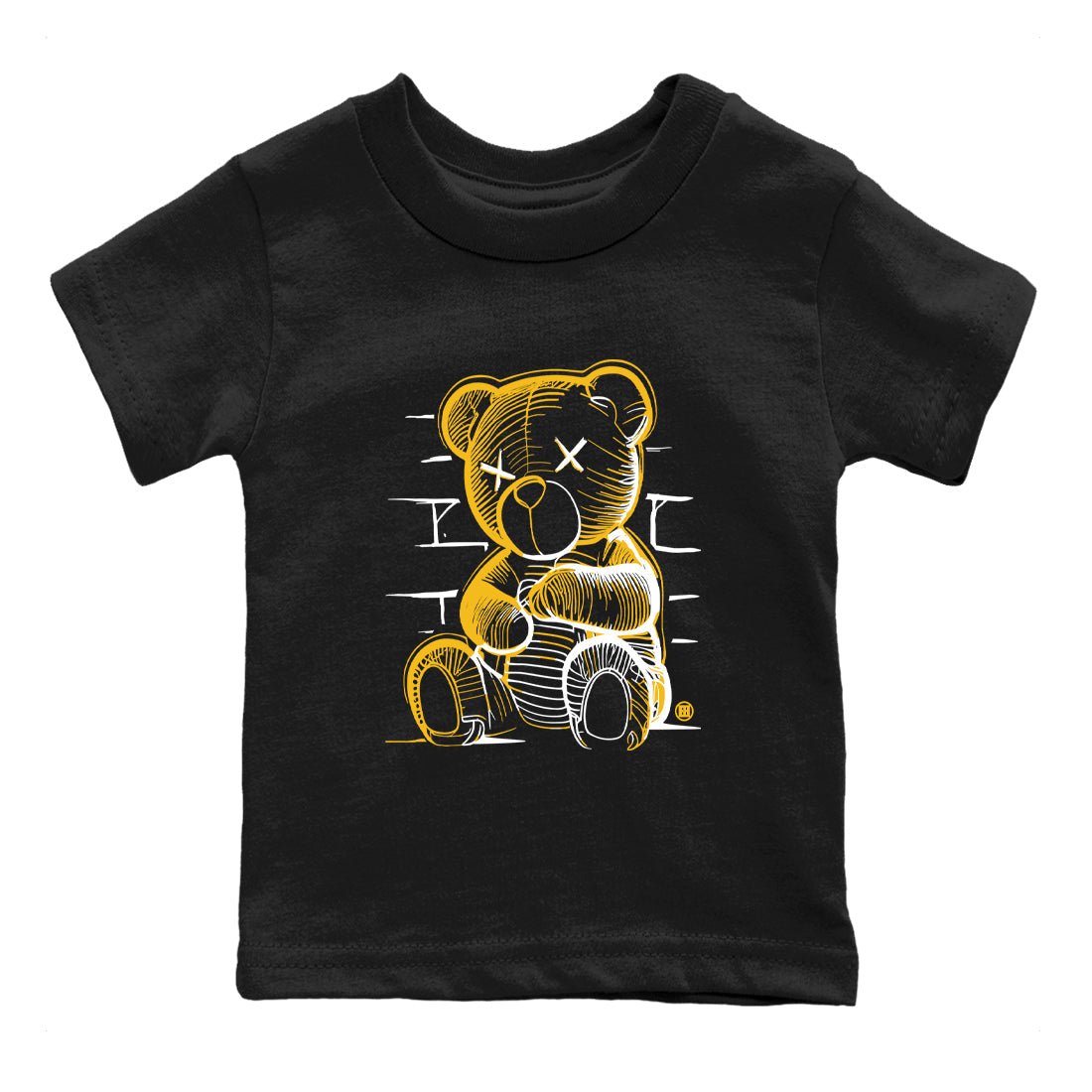 Neon Bear baby and kids t-shirt crafted for little sneakerheads to shine with the 5s Tokyo sneakers, displayed in Black 2.