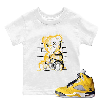 Neon Bear baby and kids t-shirt crafted for little sneakerheads to shine with the 5s Tokyo sneakers, displayed in White 1.