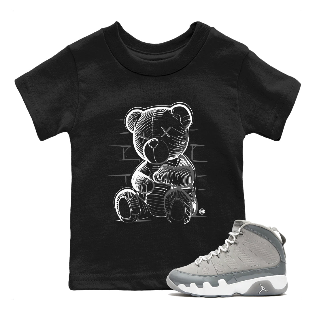 9s Cool Grey shirts to match jordans Neon Bear sneaker match tees Air Jordan 9 Cool Grey match shoes to clothes SNRT Sneaker Tees Youth Baby Black 1 tee