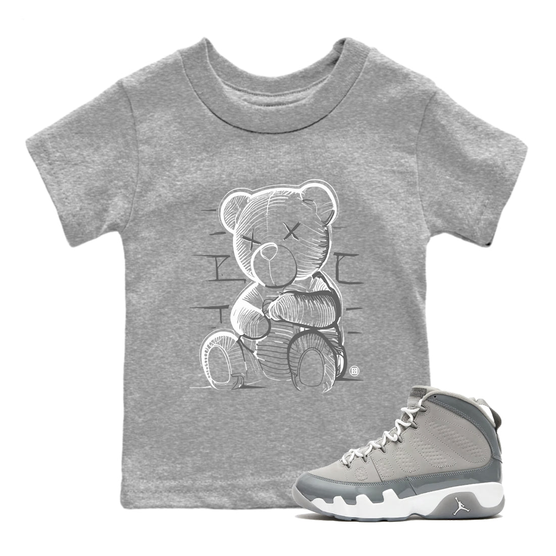 9s Cool Grey shirts to match jordans Neon Bear sneaker match tees Air Jordan 9 Cool Grey match shoes to clothes SNRT Sneaker Tees Youth Baby Heather Grey 1 tee