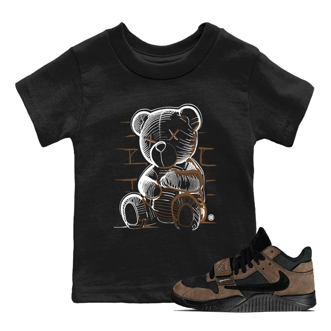 Travis Scott x Jordan Jumpman Jack TR Dark Mocha shirts to match jordans Neon Bear sneaker match tees Jordan Jumpman Jack Travis Scott Dark Mocha match shoes to clothes SNRT Sneaker Tees Youth Baby Black 1 tee
