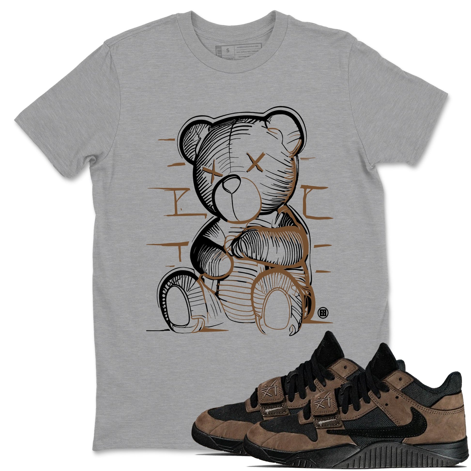 Travis Scott x Jordan Jumpman Jack TR Dark Mocha shirts to match jordans Neon Bear sneaker match tees Jordan Jumpman Jack Travis Scott Dark Mocha match shoes to clothes SNRT Sneaker Tees unisex cotton Heather Grey 1 shirts