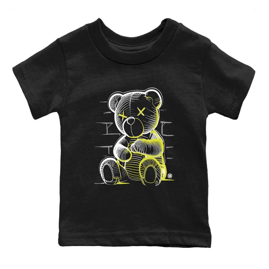 Neon Bear baby and kids t-shirt crafted for little sneakerheads to shine with the Air Max 90 Cyber sneakers, displayed in Black 2.