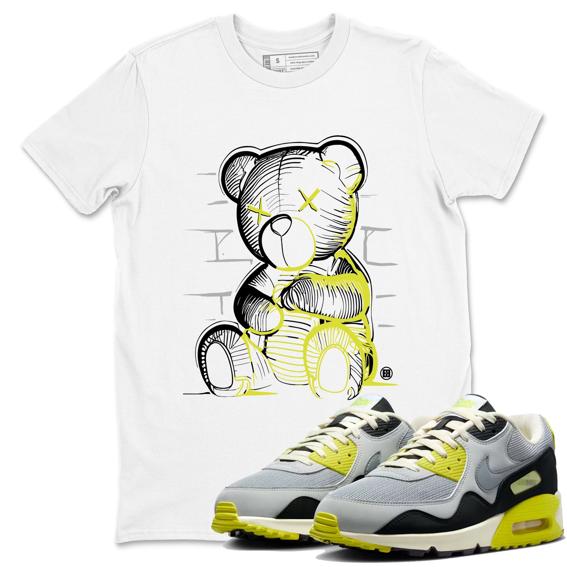 Neon Bear sneaker match t-shirt styled to complete your fit with the Air Max 90 Cyber sneakers, shown in White 1.