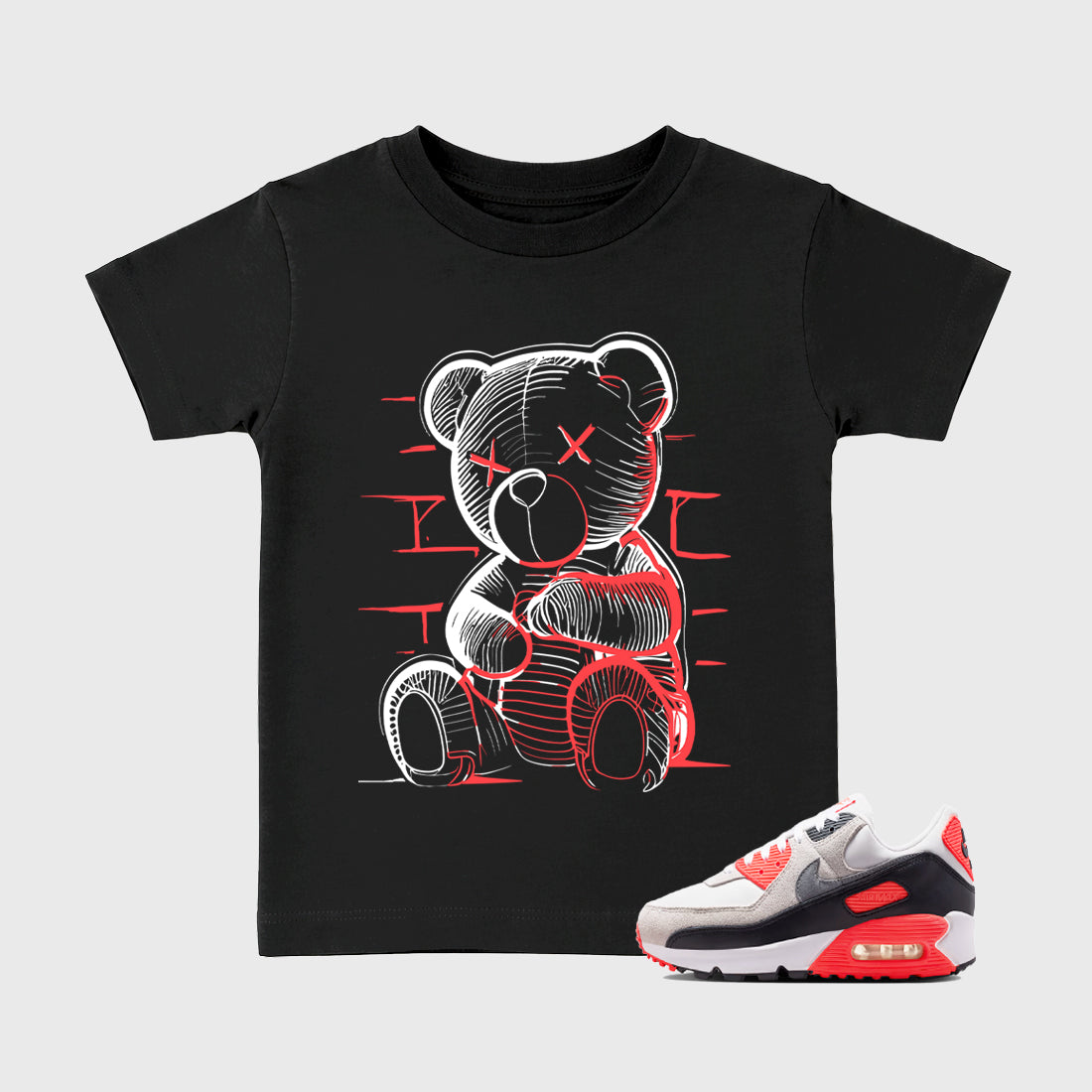 Sneaker match tees – Sneaker Tees To Match Air Max 90 Infrared Shoes – Neon Bear Kids T-Shirt Black 1