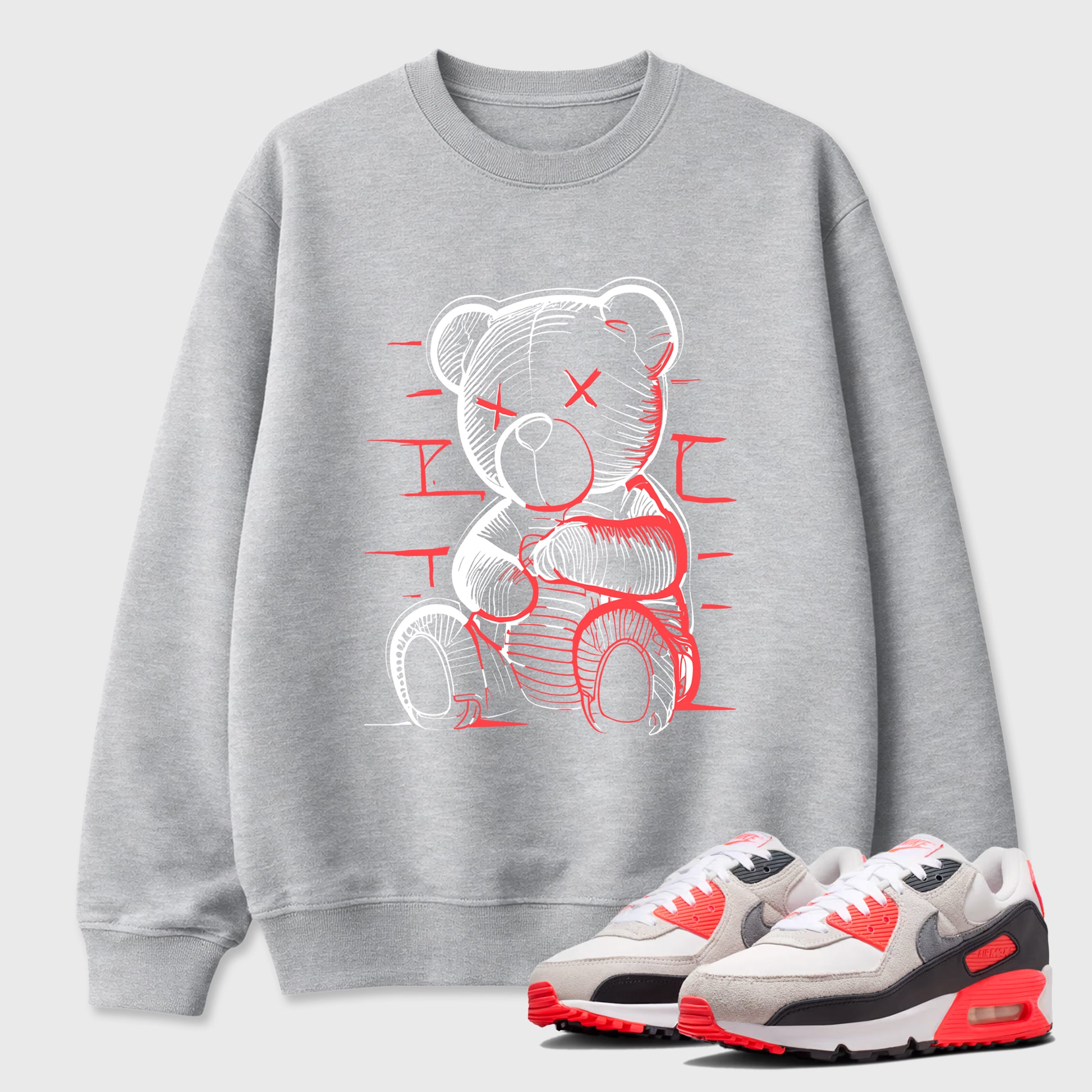 Sneaker match tees – Sneaker Tees To Match Air Max 90 Infrared Shoes – Neon Bear Tee Heather Grey 1